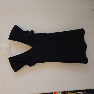 Black, ruffle sleeve, double V, A line dress.